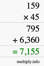 How to calculate 159 times 45 using long multiplication How to calculate 159 times 45 using long multiplication