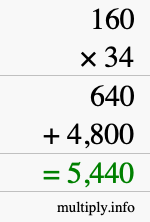 How to calculate 160 times 34 using long multiplication How to calculate 160 times 34 using long multiplication
