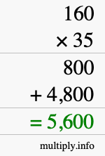 How to calculate 160 times 35 using long multiplication How to calculate 160 times 35 using long multiplication