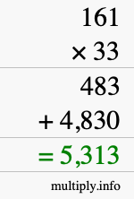 How to calculate 161 times 33 using long multiplication