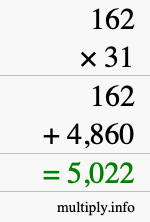 How to calculate 162 times 31 using long multiplication How to calculate 162 times 31 using long multiplication