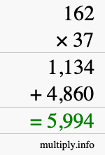 How to calculate 162 times 37 using long multiplication