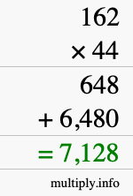 How to calculate 162 times 44 using long multiplication