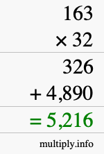 How to calculate 163 times 32 using long multiplication