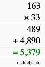How to calculate 163 times 33 using long multiplication