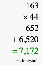 How to calculate 163 times 44 using long multiplication