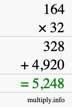 How to calculate 164 times 32 using long multiplication