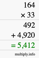 How to calculate 164 times 33 using long multiplication
