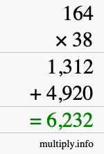 How to calculate 164 times 38 using long multiplication
