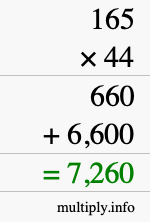 How to calculate 165 times 44 using long multiplication