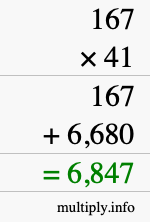 How to calculate 167 times 41 using long multiplication