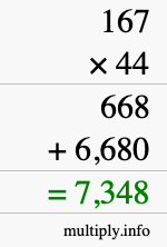 How to calculate 167 times 44 using long multiplication