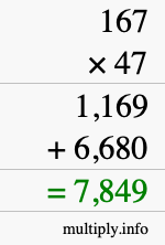 How to calculate 167 times 47 using long multiplication