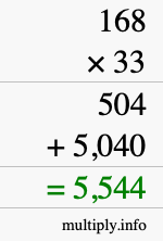 How to calculate 168 times 33 using long multiplication