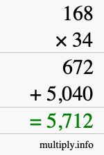 How to calculate 168 times 34 using long multiplication How to calculate 168 times 34 using long multiplication