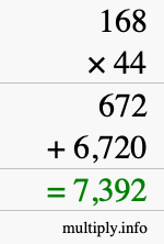 How to calculate 168 times 44 using long multiplication