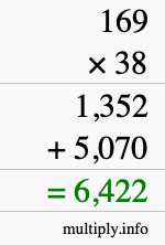 How to calculate 169 times 38 using long multiplication
