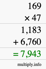 How to calculate 169 times 47 using long multiplication
