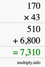 How to calculate 170 times 43 using long multiplication How to calculate 170 times 43 using long multiplication