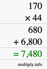 How to calculate 170 times 44 using long multiplication