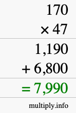 How to calculate 170 times 47 using long multiplication
