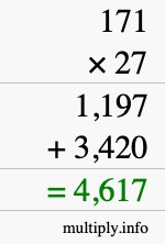 How to calculate 171 times 27 using long multiplication How to calculate 171 times 27 using long multiplication