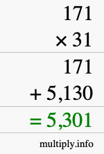 How to calculate 171 times 31 using long multiplication How to calculate 171 times 31 using long multiplication