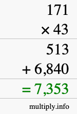 How to calculate 171 times 43 using long multiplication How to calculate 171 times 43 using long multiplication