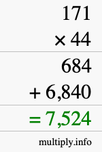 How to calculate 171 times 44 using long multiplication