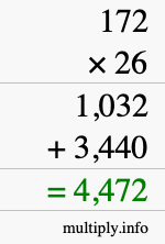 How to calculate 172 times 26 using long multiplication How to calculate 172 times 26 using long multiplication