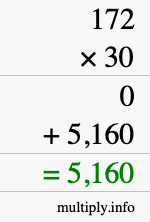 How to calculate 172 times 30 using long multiplication How to calculate 172 times 30 using long multiplication