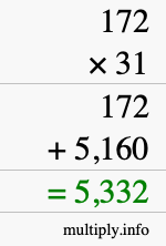 How to calculate 172 times 31 using long multiplication How to calculate 172 times 31 using long multiplication