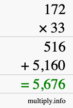 How to calculate 172 times 33 using long multiplication How to calculate 172 times 33 using long multiplication