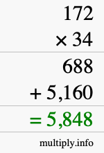 How to calculate 172 times 34 using long multiplication How to calculate 172 times 34 using long multiplication
