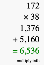 How to calculate 172 times 38 using long multiplication