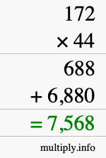 How to calculate 172 times 44 using long multiplication