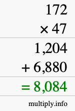 How to calculate 172 times 47 using long multiplication