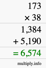 How to calculate 173 times 38 using long multiplication
