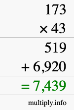 How to calculate 173 times 43 using long multiplication How to calculate 173 times 43 using long multiplication