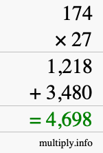 How to calculate 174 times 27 using long multiplication How to calculate 174 times 27 using long multiplication