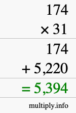 How to calculate 174 times 31 using long multiplication How to calculate 174 times 31 using long multiplication