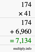How to calculate 174 times 41 using long multiplication