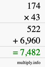 How to calculate 174 times 43 using long multiplication How to calculate 174 times 43 using long multiplication