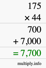 How to calculate 175 times 44 using long multiplication