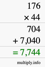 How to calculate 176 times 44 using long multiplication