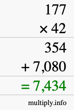 How to calculate 177 times 42 using long multiplication