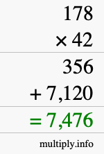 How to calculate 178 times 42 using long multiplication