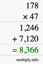 How to calculate 178 times 47 using long multiplication