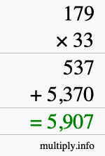How to calculate 179 times 33 using long multiplication How to calculate 179 times 33 using long multiplication