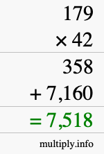 How to calculate 179 times 42 using long multiplication
